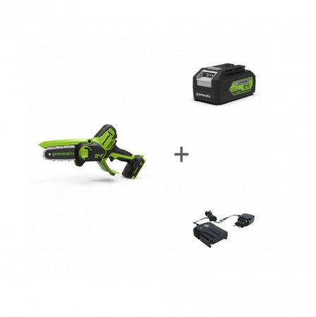 Аккумуляторная цепная мини пила GreenWorks G24MCS10 2008207UB - Фото 2 Аккумуляторная цепная мини пила GreenWorks G24MCS10 2008207UB - Фото 2