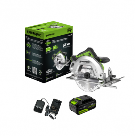 Аккумуляторная дисковая пила GREENWORKS GD24CS 1500907CUG - Фото 2 Аккумуляторная дисковая пила GREENWORKS GD24CS 1500907CUG - Фото 2