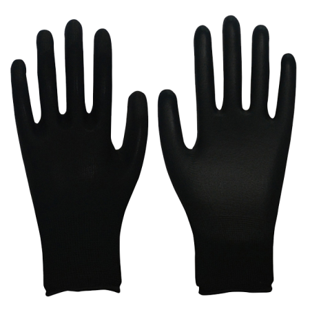 Перчатки нейлоновые, 13g, облитые полиуретаном, черные.